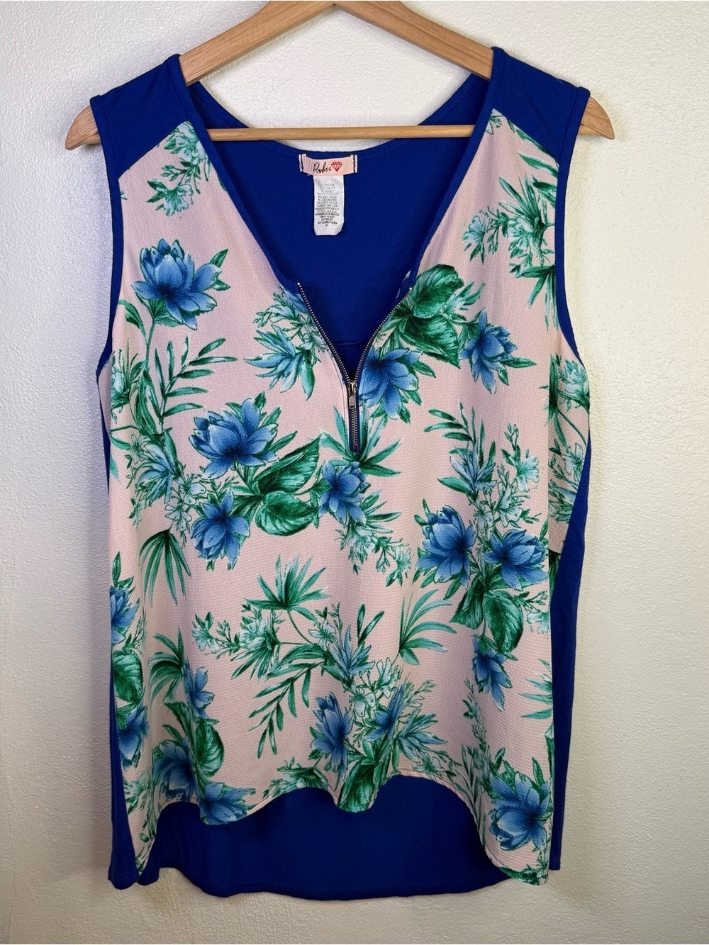Rubee Women’s Tropical Floral Print Pink & Blue Tank Top Size XL - Picture 6 of 13